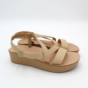 OluKai Strappy Sandals Womens 7 Tan Leather Platform Comfort Shoe Beach